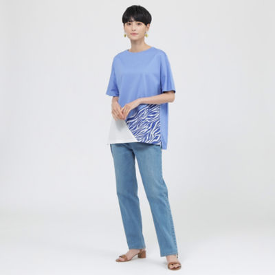 L】【ウォッシャブル】ブロッキングゼブラプリントTシャツ