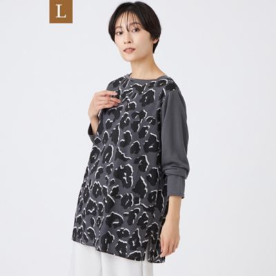 ＜EVEX BY KRIZIA L (Women/大きいサイズ)＞【Ｌ】【ウォッシャブル】ジオメトリックパンサーチュニックカットソー（Ｕ７Ｐ０８６３６＿＿）