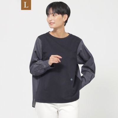 ＜EVEX BY KRIZIA L (Women/大きいサイズ)＞【Ｌ】【ウォッシャブル】モクロディデニムコンビプルオーバーカットソー（Ｕ７Ｐ０９３１６＿＿）
