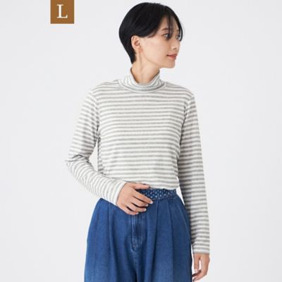 ＜EVEX BY KRIZIA L (Women/大きいサイズ)＞【Ｌ】【ウォッシャブル】ハーフミラノリブボーダーハイネックプルオーバー（Ｕ７Ｐ１４６５８＿＿）