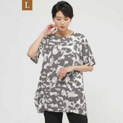 ＜EVEX BY KRIZIA L (Women/大きいサイズ)＞【Ｌ】【接触冷感】【ウォッシャブル】２ＷＡＹトライバルプリントブロッキングプルオーバーカットソー（Ｕ７Ｐ２３３８７＿＿）