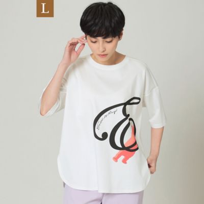 Ｌ】【ウォッシャブル】イニシャルアニマルプリントＴシャツ