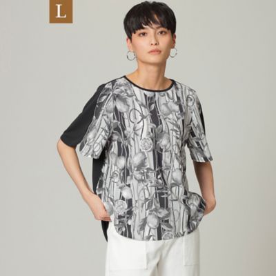 ＜EVEX BY KRIZIA L (Women/大きいサイズ)＞【Ｌ】【ウォッシャブル】【接触冷感】ストライプリモーネプリントカットソー（Ｕ７Ｐ３１１４６＿＿）