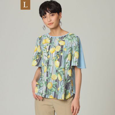 【Ｌ】【ウォッシャブル】【接触冷感】ストライプリモーネプリントカットソー（Ｕ７Ｐ３１１４６＿＿）