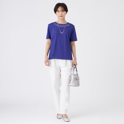【Ｌ】【接触冷感】【ウォッシャブル】ネックエンブロイダリーカットソー（Ｕ７Ｐ３６６２５＿＿）