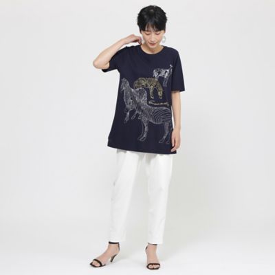 【Ｌ】【接触冷感】【ウォシャブル】メタリックゼブラプリントチュニックカットソー（Ｕ７Ｐ３８６２５＿＿）