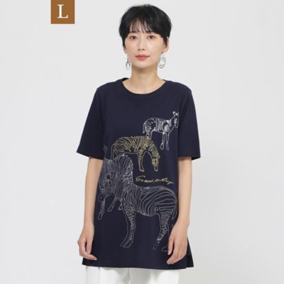 【Ｌ】【接触冷感】【ウォシャブル】メタリックゼブラプリントチュニックカットソー（Ｕ７Ｐ３８６２５＿＿）