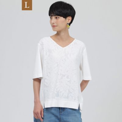 ＜EVEX BY KRIZIA L (Women/大きいサイズ)＞【Ｌ】【ウォッシャブル】ボタニカルオパールプリントドッキングカットソー（Ｕ７Ｐ４３１８８＿＿）