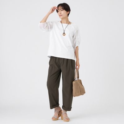 L】【ウォッシャブル】メッシュコンビカットソー