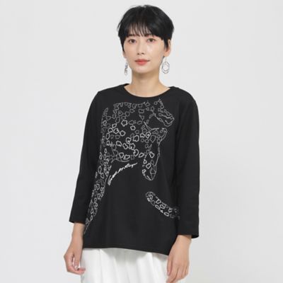 tシャツ 「L」「WEB・一部店舗限定」「接触冷感」「ウォシャブル」パンサーエンブロイダリー七分袖カットソー レディース L】【WEB・一部店舗限定】【接触冷感】【ウォシャブル