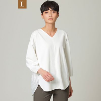 ＜EVEX BY KRIZIA L (Women/大きいサイズ)＞【Ｌ】【ウォッシャブル】コットンライクジャージコンビカットソー（Ｕ７Ｐ５３１４５＿＿）