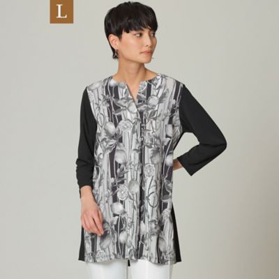 ＜EVEX BY KRIZIA L (Women/大きいサイズ)＞【Ｌ】【ウォッシャブル】【接触冷感】ストライプリモーネプリントチュニックカットソー（Ｕ７Ｐ５４１４６＿＿）