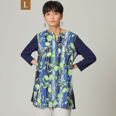 【Ｌ】【ウォッシャブル】【接触冷感】ストライプリモーネプリントチュニックカットソー（Ｕ７Ｐ５４１４６＿＿）