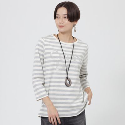 ＜EVEX BY KRIZIA L (Women/大きいサイズ)＞【Ｌ】【ウォッシャブル】ボーダーアニマルロゴカットソー（Ｕ７Ｐ５５２１５＿＿）