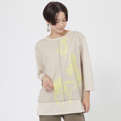 ＜EVEX BY KRIZIA L (Women/大きいサイズ)＞【Ｌ】【ウォッシャブル】シースルーホースプリントカットソー（Ｕ７Ｐ５７２１７＿＿）