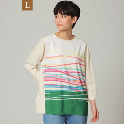 ＜EVEX BY KRIZIA L (Women/大きいサイズ)＞【Ｌ】【ウォッシャブル】グラフィカルボーダーコンビカットソー（Ｕ７Ｐ６１１２０＿＿）