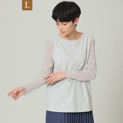 ＜EVEX BY KRIZIA L (Women/大きいサイズ)＞【Ｌ】【ウォッシャブル】メッシュスリーブライトポンチカットソー（Ｕ７Ｐ６２１３１＿＿）