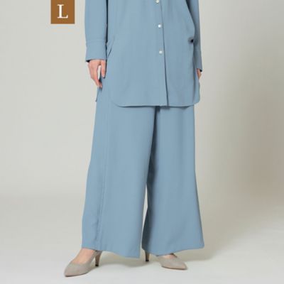 ＜EVEX BY KRIZIA L (Women/大きいサイズ)＞【Ｌ】【ウォッシャブル】【ＵＶ対策】ストレッチバックサテンワイドパンツ（Ｕ７Ｒ５０１１７＿＿）