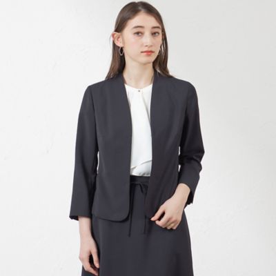 リネンライクポリエステルノーカラージャケット