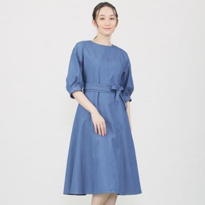 ＜AMACA (Women)＞ピケデニム　タックスリーブワンピース（Ｖ５Ｊ０３３２０＿＿）