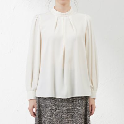 バックサテンジョーゼットハイネックブラウス