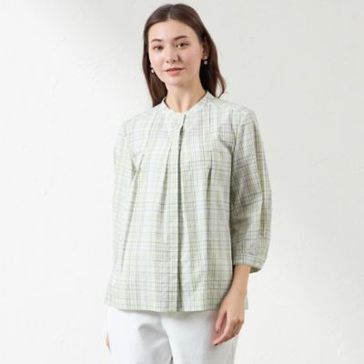 ＜AMACA (Women)＞レオファインチェック　スタンドカラーシャツ（Ｖ５Ｍ１３５５１＿＿）