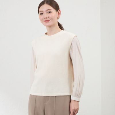 AMACA (Women)/アマカ バルキーストレッチ編み柄ベスト(V5N07617__) アイボリー02L トップス【三越伊勢丹/公式】