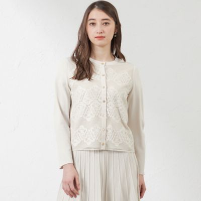 ＜AMACA (Women)＞【Ａｎｎｉｖｅｒｓａｒｙ　Ｐｉｅｃｅ】ライトレーヨンストレッチレース付ニットカーディガン（Ｖ５Ｎ１７５３８＿＿）