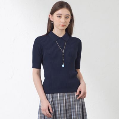 【SALE】AMACA (Women)/アマカ ブライトレーヨンニットポロ(V5N24562__) アオ トップス【三越伊勢丹/公式】