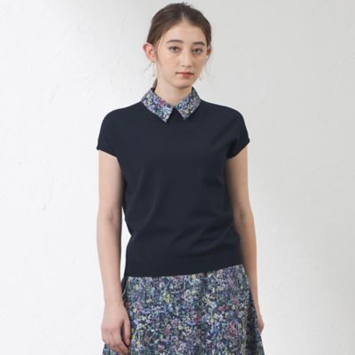 【SALE】AMACA (Women)/アマカ【Anniversary Piece】ブライトレーヨン襟付きプルオーバー(V5N28500__) アオ29L トップス【三越伊勢丹/公式】