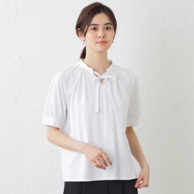 ＜AMACA (Women)＞プレーティング天竺　スキッパーリボンカットソー（Ｖ５Ｐ１１１５３＿＿）