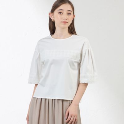 ＜AMACA (Women)＞【Ａｎｎｉｖｅｒｓａｒｙ　Ｐｉｅｃｅ】シルケットスムース×レース　プルオーバー（Ｖ５Ｐ１４５８４＿＿）