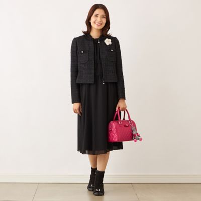 リボンノーカラージャケット最終価格 リボンニットファンシー ノーカラージャケット