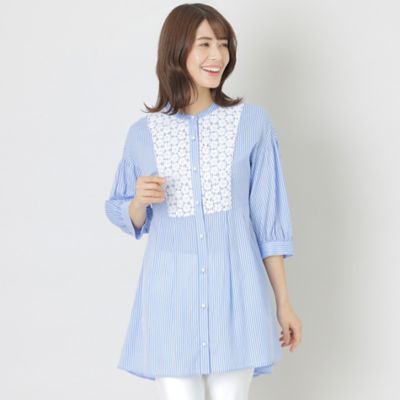 ＜TO BE CHIC (Women)＞カラミストライプ　マオカラーチュニックブラウス（Ｗ５Ｍ０６３２１＿＿）
