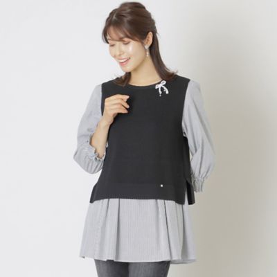 TO BE CHIC (Women)/トゥー ビー シック ストライプブラウスレイヤーニット(W5N04342__)