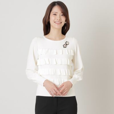 ＜TO BE CHIC (Women)＞レーヨンナイロンフリル　ニットプルオーバー（Ｗ５Ｎ０７２４４＿＿）