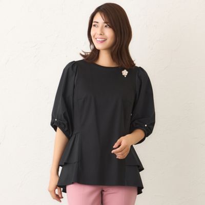 PH黒のフリル付き半袖チュニック SHEIN フリル付きオフショルダー黒半袖チュニック XLサイズ
