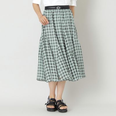 ☆MARNI☆ シアサッカーチェックプリント・フレアスカート♪ ホワイト ライトブルー チェック柄シアサッカースカート | Marni