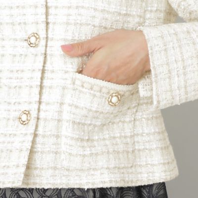 美品✨️トゥービーシック　ノーカラージャケット　ツイード　上品　40　大人可愛い L】ファンシーツイード ノーカラージャケット