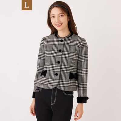 ＜TO BE CHIC L (Women/大きいサイズ)＞【Ｌ】グレンチェック　ノーカラージャケット（Ｗ７Ｅ１２６５３＿＿）