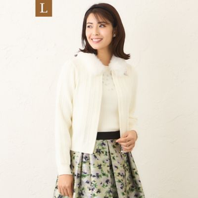 ＜TO BE CHIC L (Women/大きいサイズ)＞【Ｌ】ファーコンビ　ケーブルカーディガン（Ｗ７Ｆ０９６６５＿＿）