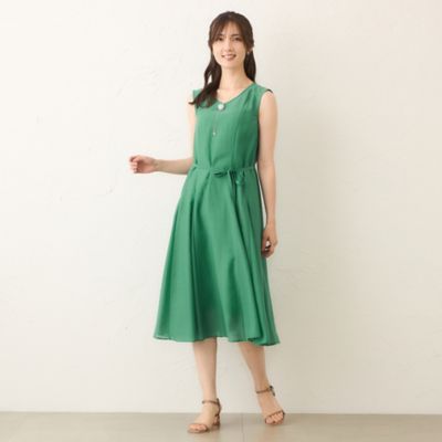 新品　TO BE CHIC ボイルワッシャー　ノースリーブドレス44 グリーン 新品 TO BE CHIC ボイルワッシャー ノースリーブドレス44