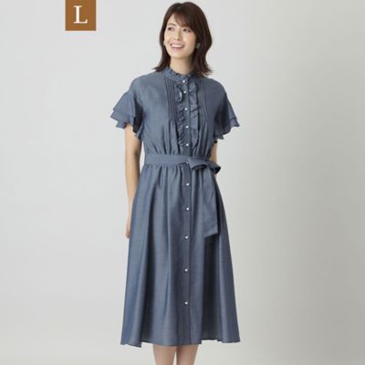 ＜TO BE CHIC L (Women/大きいサイズ)＞【Ｌ】シャンブレーデニムフリルスリーブ　ワンピース（Ｗ７Ｊ０３２１２＿＿）