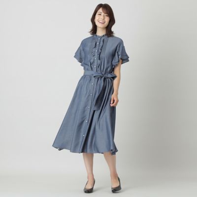 【Ｌ】シャンブレーデニムフリルスリーブ　ワンピース（Ｗ７Ｊ０３２１２＿＿）