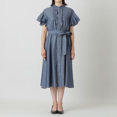 【Ｌ】シャンブレーデニムフリルスリーブ　ワンピース（Ｗ７Ｊ０３２１２＿＿）