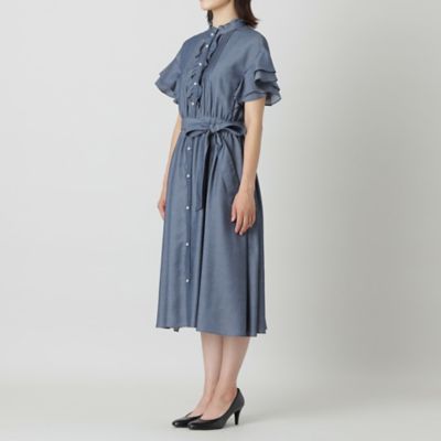 【Ｌ】シャンブレーデニムフリルスリーブ　ワンピース（Ｗ７Ｊ０３２１２＿＿）