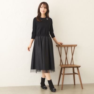 L】ニットコンビ チュールワンピース（W7J05635＿＿） | TO