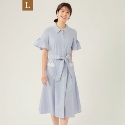＜TO BE CHIC L (Women/大きいサイズ)＞【Ｌ】コットンストライプ　ワンピース（Ｗ７Ｊ０９１４０＿＿）