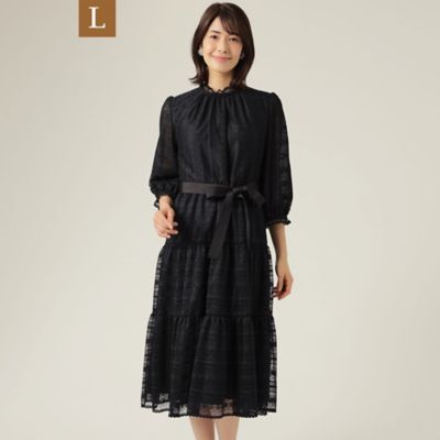 ＜TO BE CHIC L (Women/大きいサイズ)＞【Ｌ】【２０周年アニバーサリー】ボーダーレース　ワンピース（Ｗ７Ｊ３１１８８＿＿）