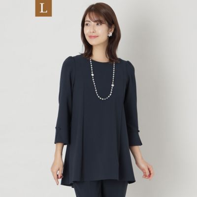 L】ポリエステルストレッチダブルクロス チュニックブラウス 